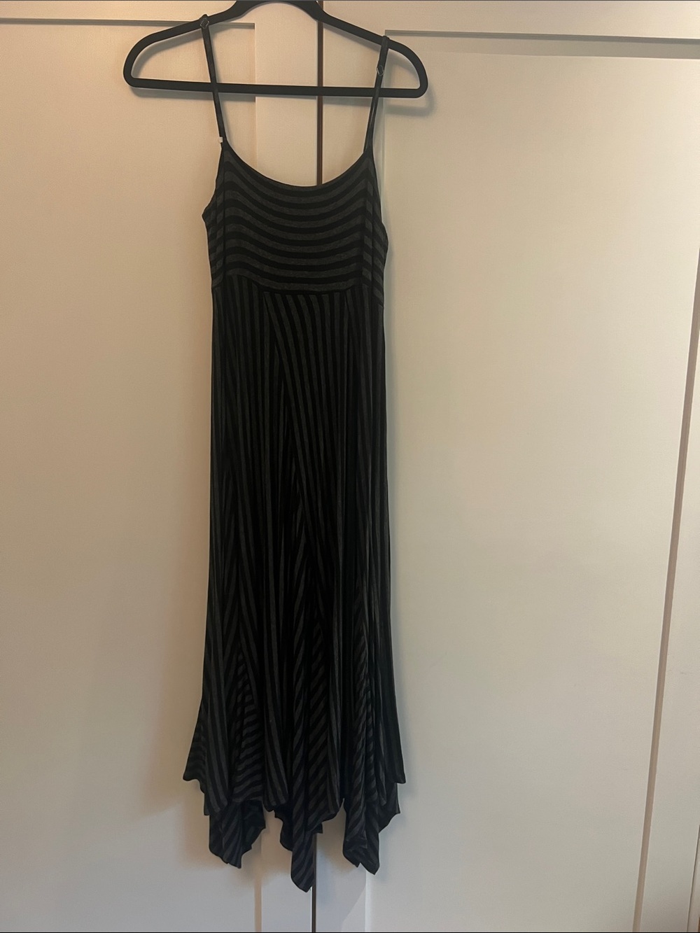 Ella Moss Black Striped Asymmetrical Slip Dress